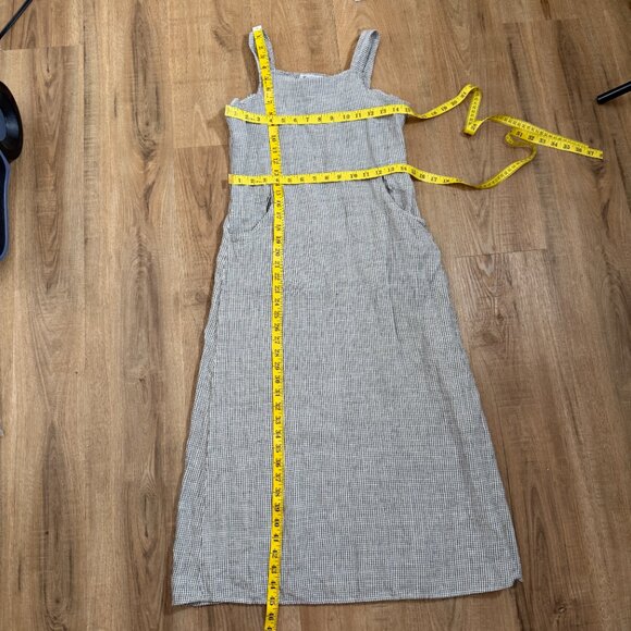 Vintage 100% Linen Gingham Overall Midi Dress Cottagecore Prairie M - Picture 5 of 5